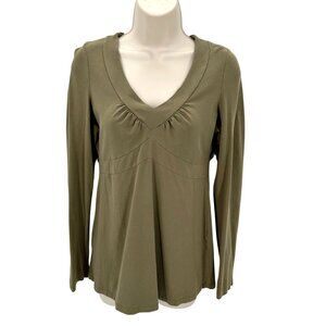 Athleta Womens Long Sleeve Olive Green Organic Cotton V-Neck Top S